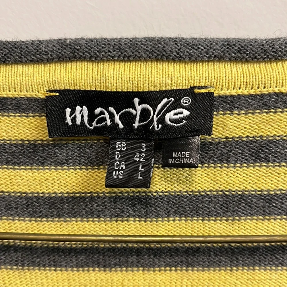 Boutique green and gray striped and polka dotted crew neck sweater, size L - Picture 3 of 5